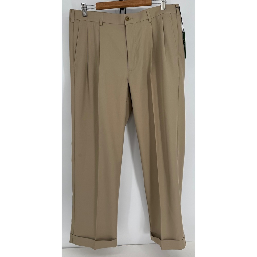 Pro Tour Coolplay Comfort Tech Mens Pleated Cuffed Dress Pants Tan Sz 36x29 NEW